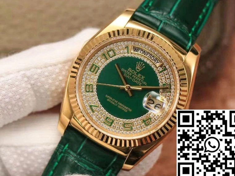 dial Gypsophila Day-Date Green watch 36mm Diamond Gold Rolex Enamel Replica 0312